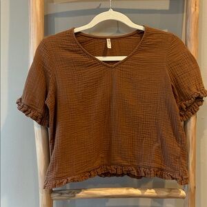 Rylee + Cru Rust V-Neck Ruffle Crop Top